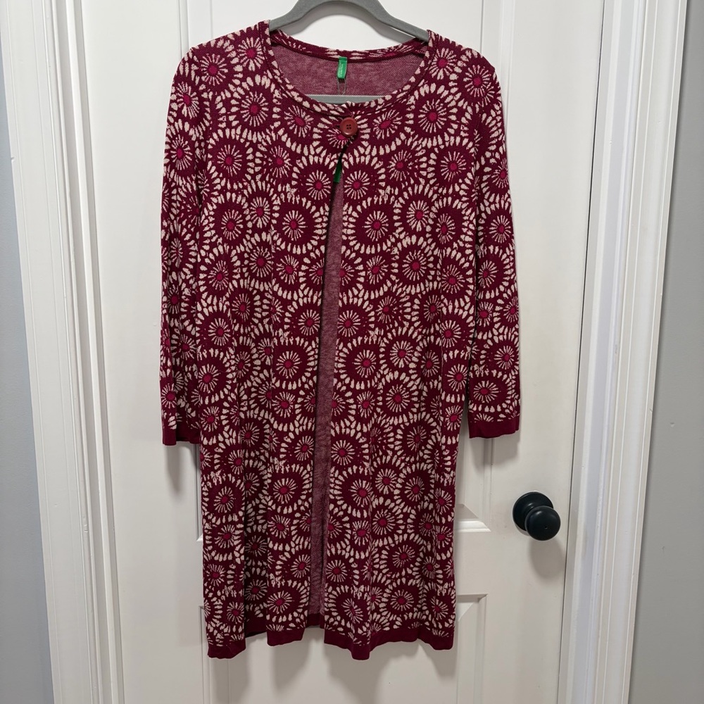 United Colors of Benetton NWT size Small Burgundy Daisy Duster Cardigan Sweater‎